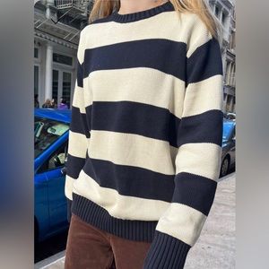 Brandy Melville Black and Cream Striped Sweater